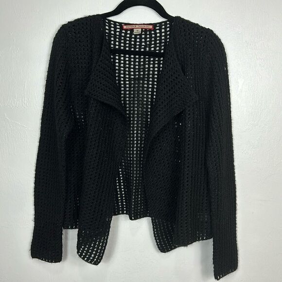 Beyond Threads Black Baby Alpaca Open Knit Drape Front Cardigan Size M - Picture 1 of 9